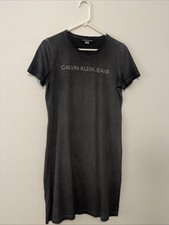 Calvin Klein Tshirt Dress Gray With Graphic ,Cotton Small Shirt Sleeve