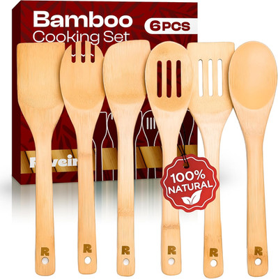 Bamboo Cooking Spoons 6-Piece   Wooden Cooking Utensils Set with Wooden Spoons f