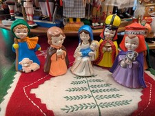 6 piece Hand Made  Painted Ceramic Nativity Scene. Signed.