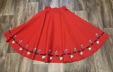 Vintage 1950s Red Felt Circle Skirt w/ Flower Border