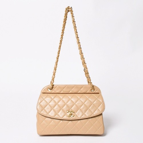 CHANEL Matelasse Coco Mark Diana Flap Chain Shoulder Bag Beige Gold Hardware 1st