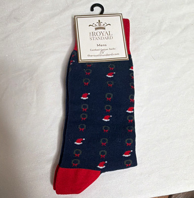 The Royal Standard Men s Combed Cotton Crew Socks Santa Novelty Navy/Red 10-13