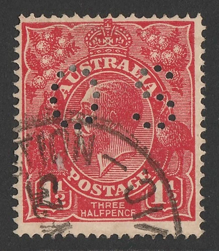 AUSTRALIA 1924 KGV 1½d Red Perf OS no wmk. Scarce genuine. ACSC 90Aba cat $175.