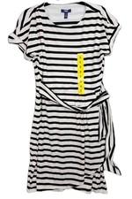 Chaps Dress Small Black Knee T Shirt Tie Belt Wrap Stretch Basic Comfort Casual