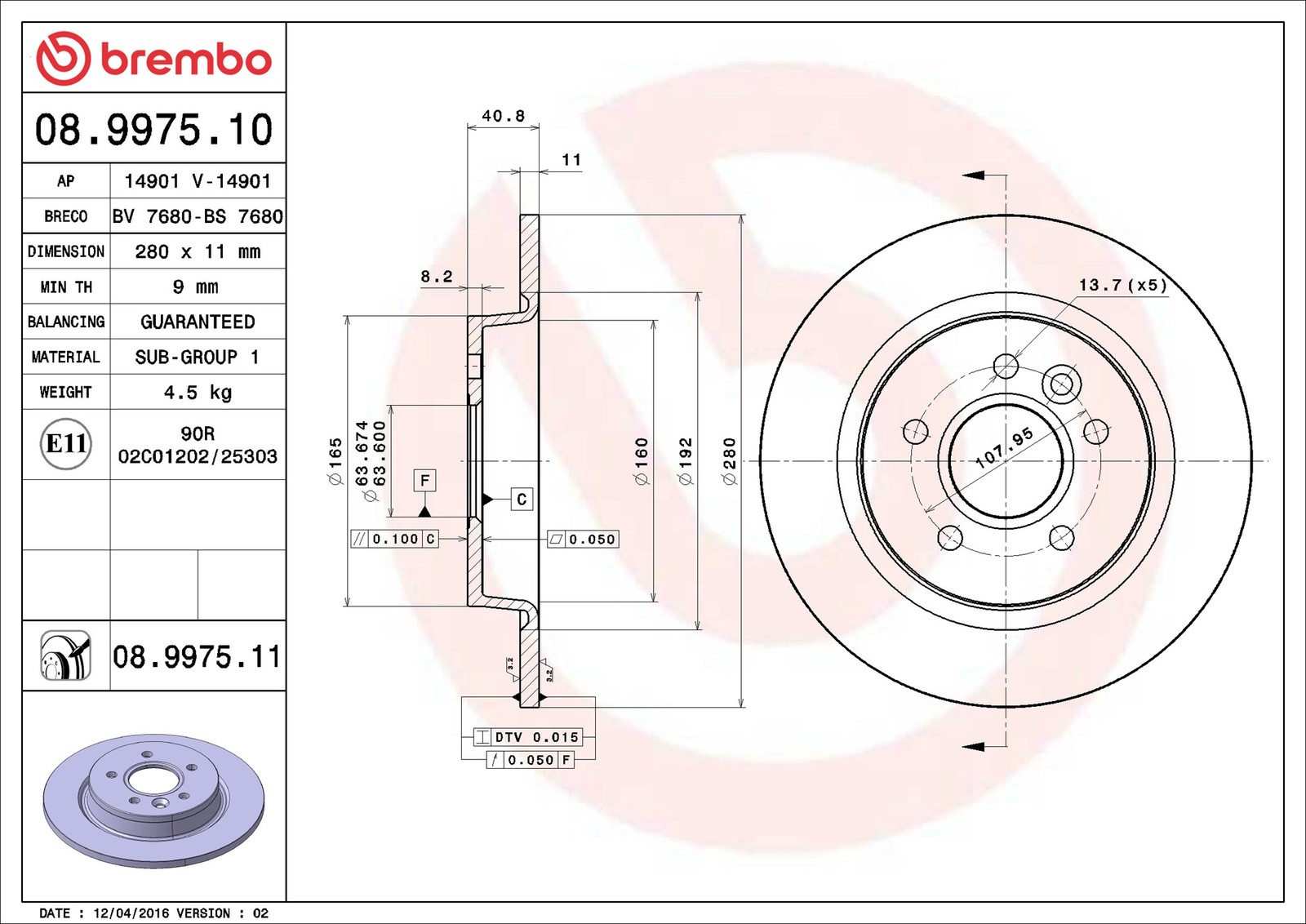 2x Bremsscheibe Brembo 08997511 2 Bremsscheiben für Ford für Volvo - Bild 11