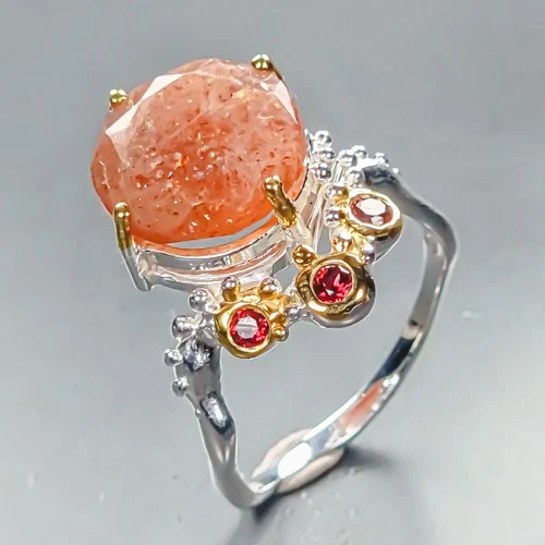 Antique ring Natural Sunstone Ring 925 Sterling Silver Size 7.5 /R457194