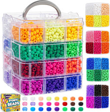 4800Pcs Pony Beads Bulk, 24 Colors 6X9Mm Rainbow Plastic Kandi Beads for Friends