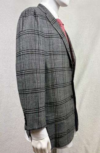 KITON Napoli Kaschmir Seide Mischung grau kariert Sport Mantel aufgesetzte Taschen 56 IT 46 US - Bild 3 von 22