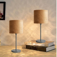 2x Silver Metal Stem Table Lamps Bedroom Bedside Lamp with 5" Velvet Drum Shade
