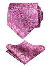 Mens Gradient Paisley Necktie and Pocket Square Set Rose Pink