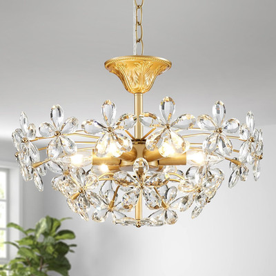 Elegant K9 Crystal Flower Chandelier, 6-Light Modern Pendant, Gold Finish