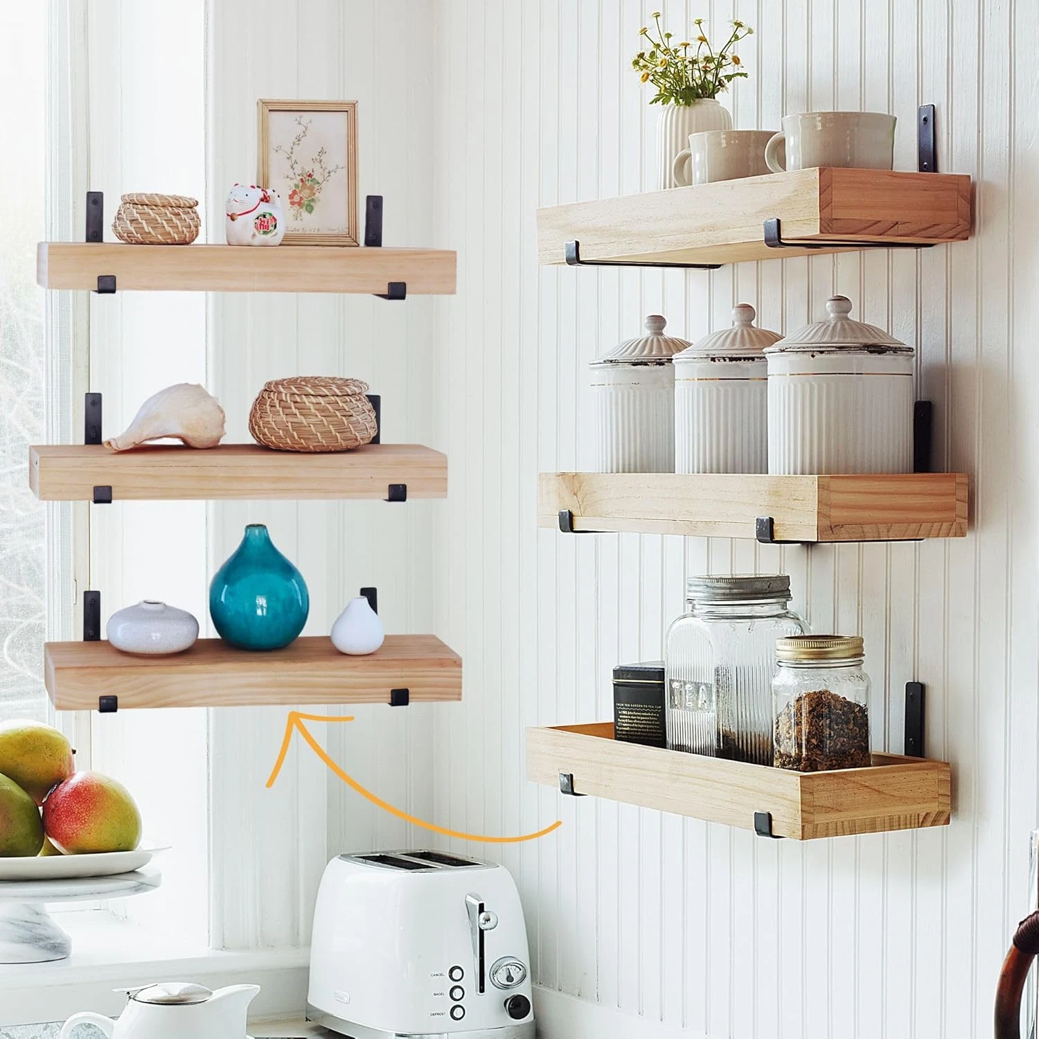 3-Tier Natural Wood Floating Shelves for Nursery, Kitchen, or Living Room