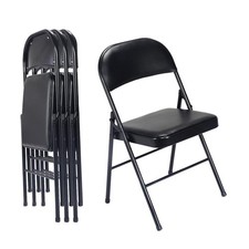 4 Pack Commercial Contoured Folding Chairs Set Steel Frame Padded Seat
