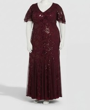 R & M Richards Women's Red Sequin Embellished V-Neck Dress Plus Size 14W