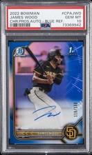 2022 BOWMAN CHROME PRSPCT AUTOS BLUE REFRACTOR JAMES WOOD 119/150 PSA 10 AUTO