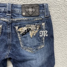 Miss Me Jeans Womens 27 Medium Wash Blue Bootcut Sequin Rhinestone JES456B4R