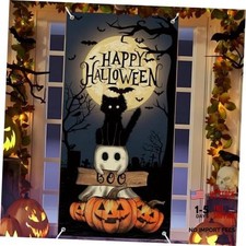 Happy Halloween Door Cover Pumpkin Cat Ghost Door Banner for Indoor Outdoor