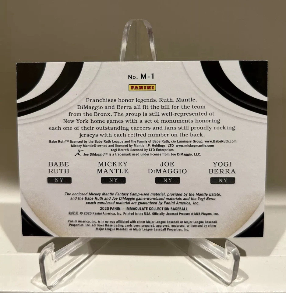 BABE RUTH MANTLE DiMAGGIO BERRA GAME USED JERSY BAT MATERIAL SWATCH RELIC 20/25  - Image 2 of 2