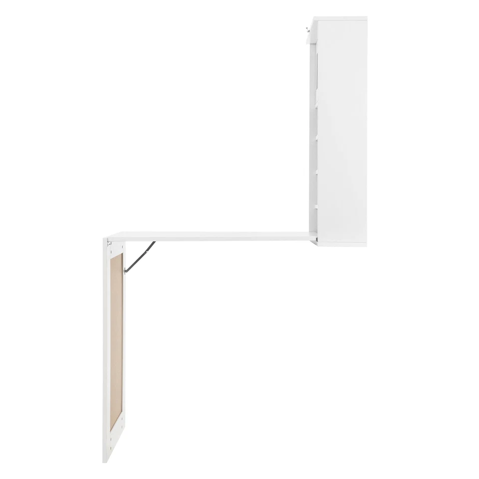Table pliante multifonctionnelle avec 8 étagères bureau murale rabattable blanc - Photo 3/4