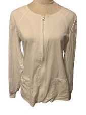 Cherokee Core Stretch Lab Coat White Zip Front 26  Length Size Small