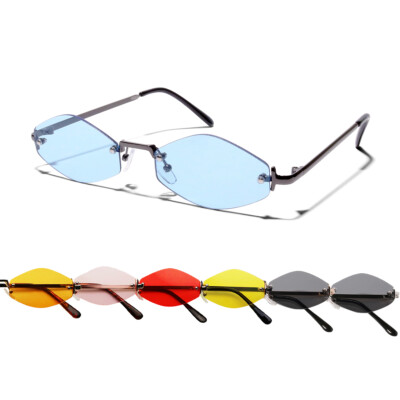 ShadyVEU Retro Slim Diamond Shaped Rimless Candy Color Lens Thin Wire  Sunglasses