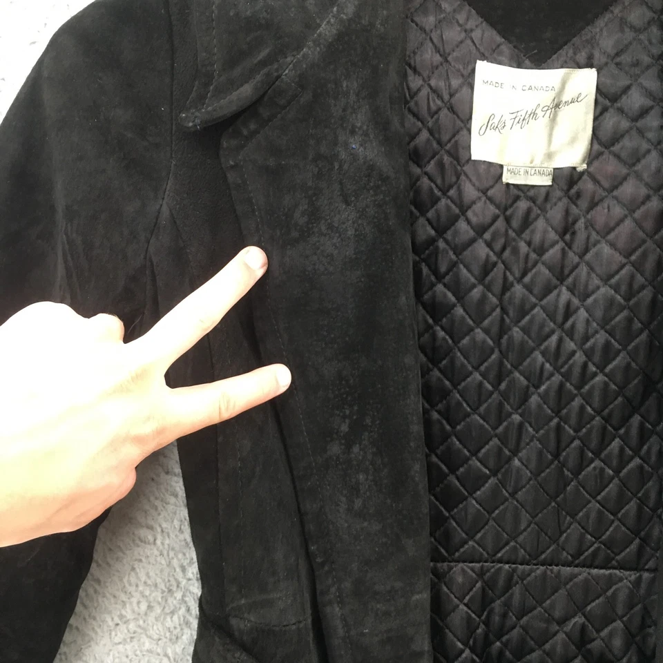 Gabardina Saks Fifth Avenue para mujer S negra solapa muesca con cinturón manga larga Foto 4 de 4