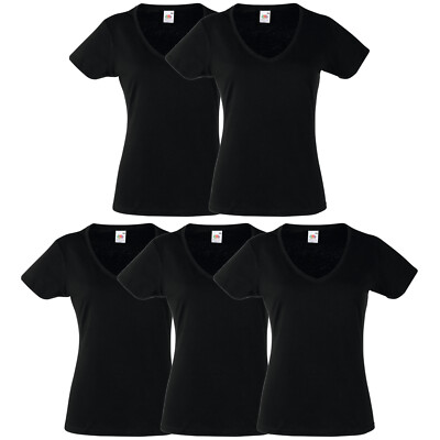 5x Fruit of the Loom T-Shirt Damen V-Neck Shirts Valueweight Sets Tshirt S - XXL