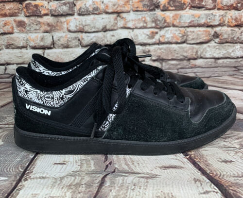 Vintage VISION STREET WEAR Sz 7.5 Shoes Skater Black Suede Leather Mens Low Top - Picture 3 of 11