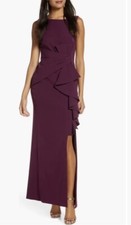 Eliza J Ruffle Front Gown Wine ￼ Sleeveless New Size 4