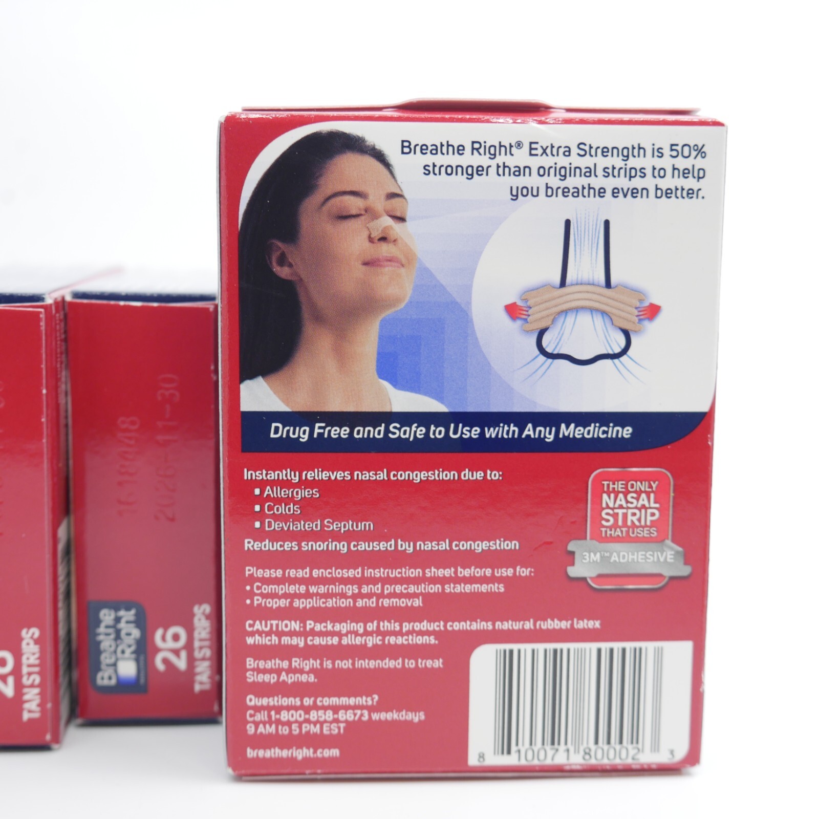 4x Breathe Right Extra Strength Tan Nasal Strips 26 per box 104 strips