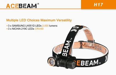 Acebeam H17 2000 Lumens  3X LH351D  Samsung LED Rechargeable headlamp