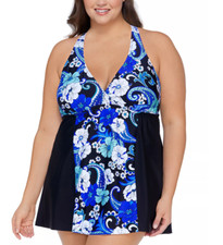 Island Escape Women's Plus Size Printed Underwire Swimdress Size 18W 1874