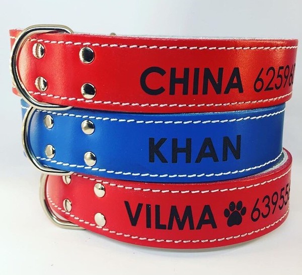 Collar Piel doble capa personalizados con nombre y teléfono para perros, mascota