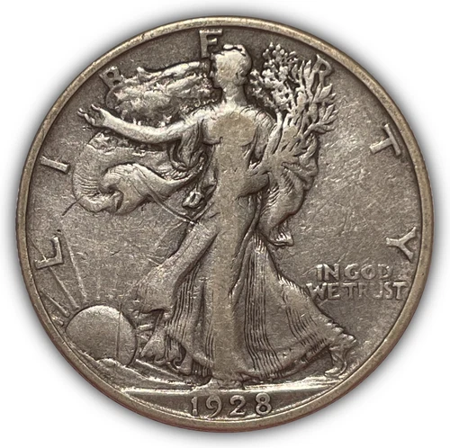 1928-S Walking Liberty Half Dollar Choice Very Fine VF+/XF Coin, Scratch #23883