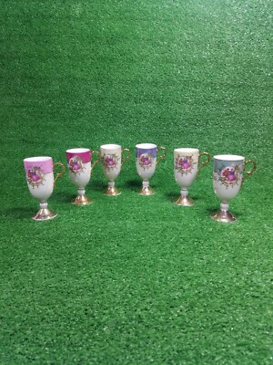 (6) Arnart Creation Japan Multi Colored Pearl Demitasse Cups 24k Gold M-4038 