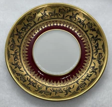 Old RW vieux L PARIS Porcelain White & Gold Saucer Plate Castle Horse Battle Art