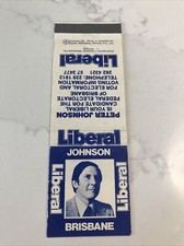 Peter Johnson Liberal Party Brisbane 1975 Elect Matchbook Cover Australia
