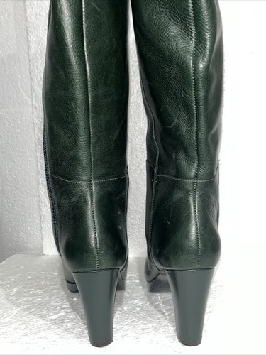 NINE WEST Padillao Dark Green Leather Tall Boots 6.5 Med Boho As Is - Picture 6 of 16
