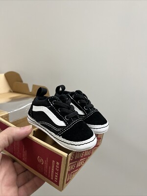 Vans Off The Wall Old Skool Classic Low Black White Crib Infant Shoes,  Size