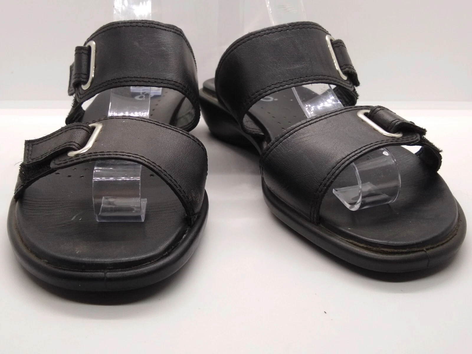 ECCO Light Sandali donna con zeppa bassa doppio cinturino in pelle nera taglia 7