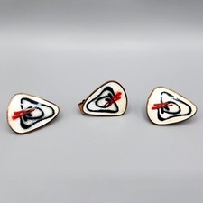 Estate Hayward MCM White Red Black Enamel Copper Abstract Cufflinks & Tie Clip