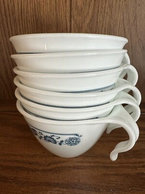 VTG Corning Corelle OLD TOWN BLUE ONION Stackable Coffee Tea Hook Cups Set of 6