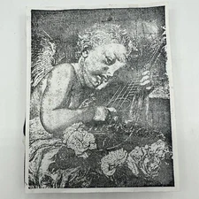 Cherub Wings Lute Flowers Custom Made Rubber Stamp Musical Instrument