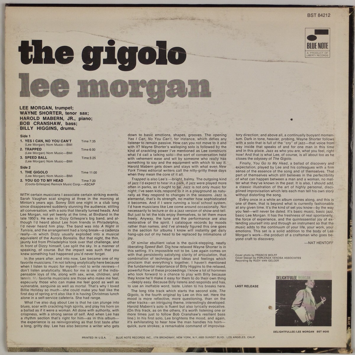 LEE MORGAN: The Gigolo US Blue Note 84212 Jazz Vinyl LP '73 HEAR