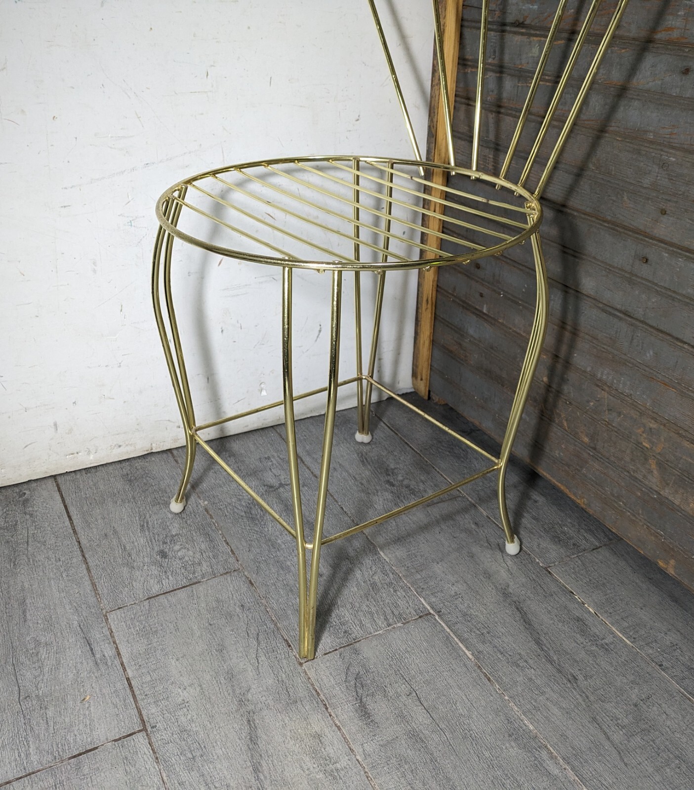 Vintage Gold Metal Vanity Chair Stool Hollywood Regency Vinyl Peacock