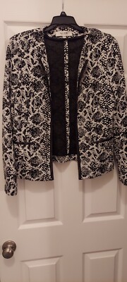 Jones Studio Separates Black White Open Sz 8 Blazer Suit Unlined Jacket Long Slv