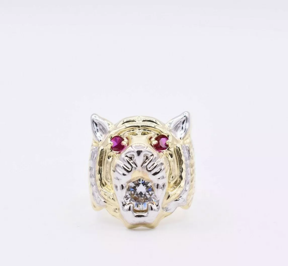 Gold tiger ring cheap with ruby eyes