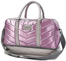 Justice Quilted Duffel Duffle Sports Bag Shimmer Glitter Adjustable Purple Zip