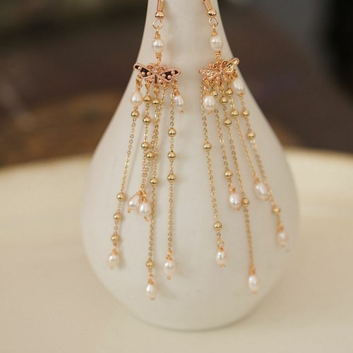 Golden Tassel Earrings Xiuhe Cheongsam Accessories Hook Earrings Retro Jewelry - Picture 2 of 9