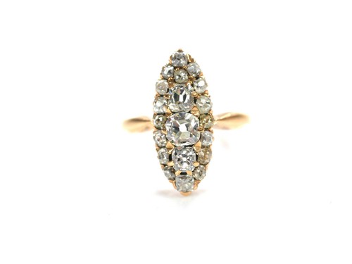 antique ship ring - old cut diamonds approx. 0.90ct - ~1900 - 585 rose gold - Picture 2 of 12